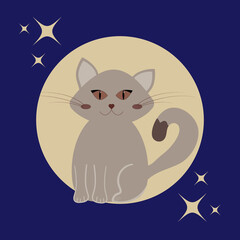Quartz cat in the background of the night sky. Illustration for background, greeting card, party invitation card, website banner, social media banner, and marketing material. 