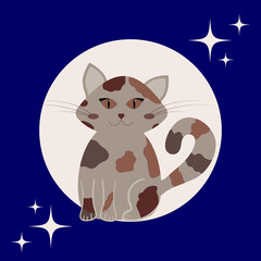 Spotted cat in the background of the night sky. Illustration for background, greeting card, party invitation card, website banner, social media banner, and marketing material. 