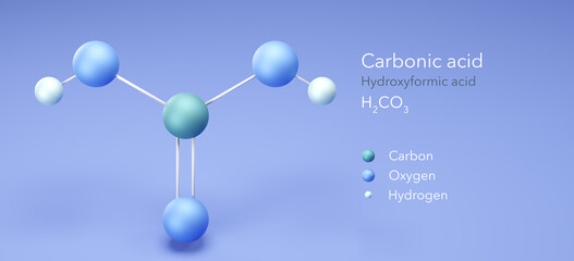 carbonic acid, molecular structures, Hydroxyformic acid, 3d model, Structural Chemical Formula and Atoms with Color Coding