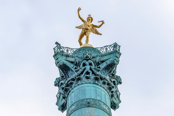 Fragments of July Column (Colonne de Juillet, 1840) with Genie de La Liberty at top on Place de la...