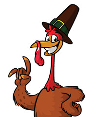 Cartoon happy cute thanksgiving turkey bird. Vector illustration isolated. Design for Thanksgiving Day