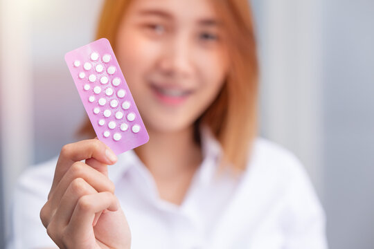 Teen Girl With Birth Control Pills Combined Oral Contraceptive Pill, COCP Show Up Happy Smile