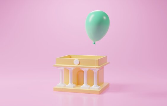 Bank tie with air balloon, central bank policy to curb inflation or financial crisis concept, 3d reder illustration.