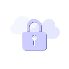 Purple lock icon with cloud in flat style. Security padlock protection concept isolated on white background
