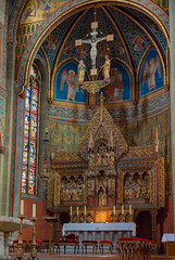 Interior view of St. Mary‘s Church with organ, ceiling design from 1895-1906 in the historic...