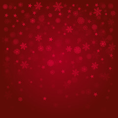 Christmas snow red background. Winter snowflakes subtle frame, greeting card, party event decoration. New Year Holidays gift coupon backdrop. Noel Vector illustration