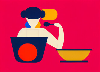 Female cook or kitchen worker, minimalist flat design