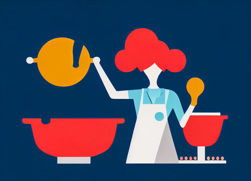 Woman cook or cooking, flat design minimalist