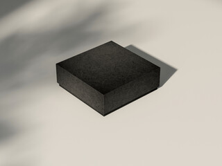 Square black box mockup on white table, 3d rendering