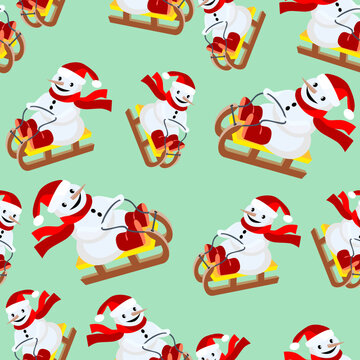 Vector - sladepartie with snowman seamless pattern.