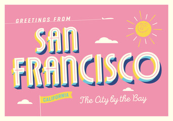 Greetings from San Francisco, California, USA - The Golden State - The City by the Bay - Touristic Postcard - EPS 10. - 536138181