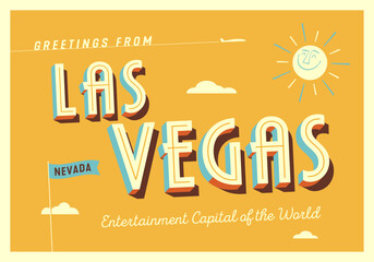 Greetings from Las Vegas, Nevada, USA - The Silver State - Entertainment Capital of the World - Touristic Postcard - EPS 10. - 536138182