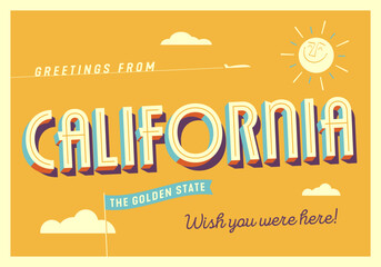 Greetings from California, USA - The Golden State - Touristic Postcard - EPS 10.