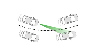 Cornering system. Auto car detector system icon. Forward break detector Vehicle features. Danger moment sign. modern sketch drawing. Editable line icon.
