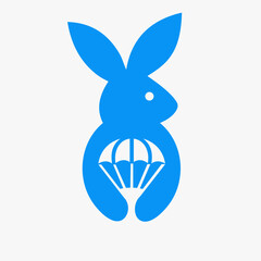 Rabbit Parachute Logo Negative Space Concept Vector Template. Rabbit Holding Parachute Symbol