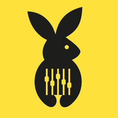 Rabbit Equalizer Logo Negative Space Concept Vector Template. Rabbit Holding Equalizer Symbol