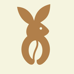 Rabbit Coffee Logo Negative Space Concept Vector Template. Rabbit Holding Coffee Symbol