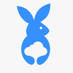 Rabbit Cloud Logo Negative Space Concept Vector Template. Rabbit Holding Cloud Symbol
