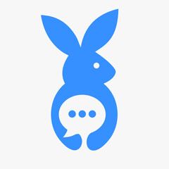 Rabbit Chat Bubble Logo Negative Space Concept Vector Template. Rabbit Holding Chat Symbol