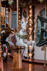 Colorful merry go round at the Saint Louise Square, Metz, France