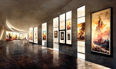 Art exhibition, modern gallery, stock illustration