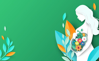 Pregnant woman with flower in stomach vector