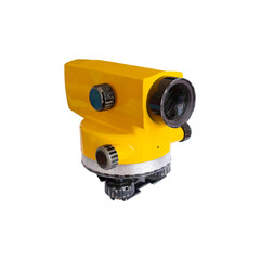 Fototapeta premium Geodesy level device on a tripod isolated on white background.