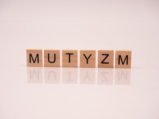 Mutyzm - napis z drewnianych kostek	