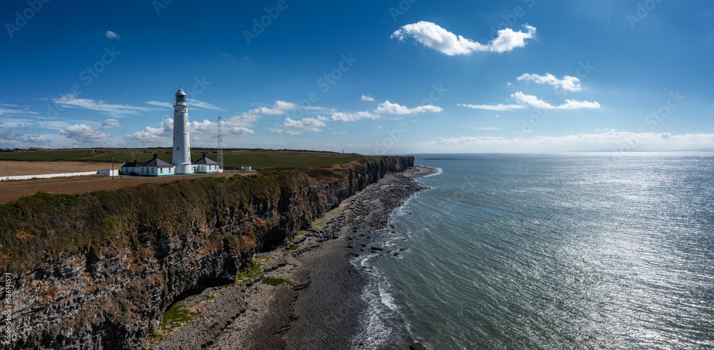 Wall mural aerial view of the Nash Point Lighthouse and Monknash Coast in South Wales