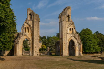 Fototapeta na wymiar view of the ruins of the Crossing and Choir Walls at the Glastonbury Abbey