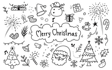 handraw doodle merry christmas and happy new year.