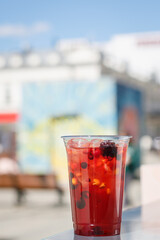 cold refreshing berry drink. Sunny day