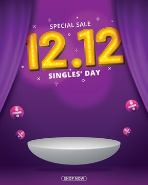 12.12 shopping day sale banner or poster with realistic podium.
