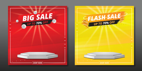 flash sale day banner template design with podium background.