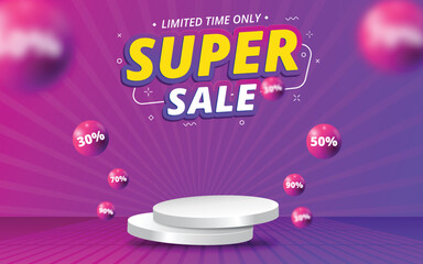 flash sale day banner template design with podium background.