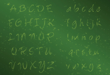 Green neon light character set with austro background