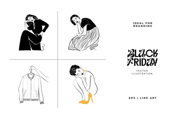 Modern abstract women set. Minimalism concept. Female body, fashion. Matisse style. . Contemporary silhouette of woman. Hand drawn trendy vector posters, illustrations for print.