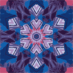 Colorful abstract mandala flower kaleidoscope vector background. Modern and minimalist ornament design in blue for wallpaper, wall decor, fashion, carpet pattern and fabric prints.
