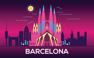 Obraz premium Abstract Barcelona Neon city skyline