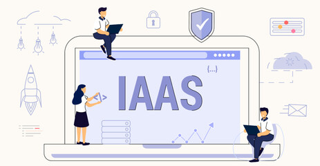 IAAS Infrastructure as service computing Code line of programming internet application Flexible cloud computing model Optimization of business process for startups and enterprises Vector illustration