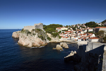 Fototapeta premium Medieval Lovrijenac Fort at the northern harbor entrance from the old town walls in Dubrovnik, Croatia, Adriatic Sea, Dalmatia region
