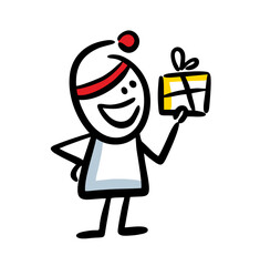 Funny little christmas dwarf with present box in his hand sketch drawing.