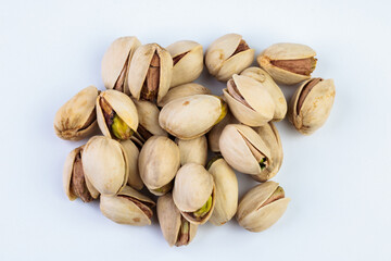 Pistachios on white background. 