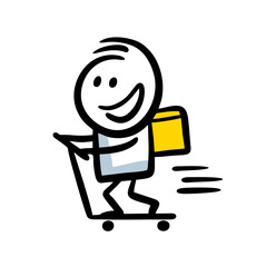 A courier on a scooter carries a box with food delivery.