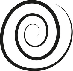 Black spiral ornament, circle swirl. Monochrome circular stroke. Isolated png illustration, transparent background. Asset for overlay, pattern, cards, montage, collage or mark making.