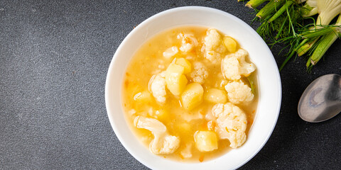 cauliflower soup fresh first course vegetable dish healthy meal food snack on the table copy space food background  