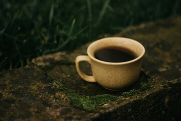 cup of coffee in the morning. espresso coffee. Coffee porridge on a dark background