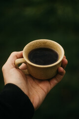 cup of coffee in the morning. espresso coffee. Coffee porridge on a dark background