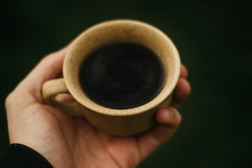 cup of coffee in the morning. espresso coffee. Coffee porridge on a dark background