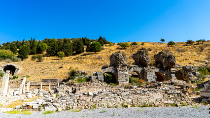 Varius baths at the Stage Agora in Ephesus ruins, Turkey. Historical ancient Roman archaeological...